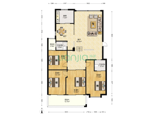 阳光花园二区 4室1厅2卫 172平方