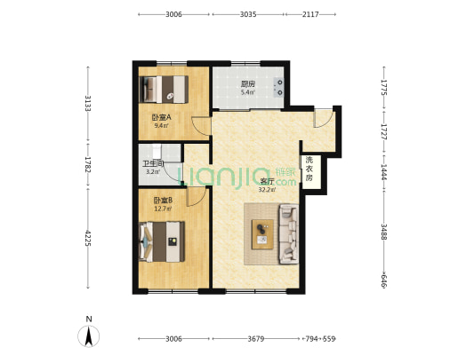 万科向日葵小镇东郡冬望里 2室1厅1卫 84平方