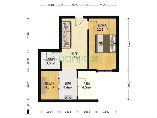 绿色家园(道外区) 2室1厅1卫 51平方