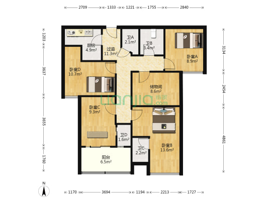 浙新小区 4室0厅4卫 105平方