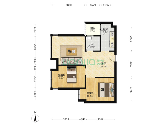 东湖山水 2室1厅1卫 68平方