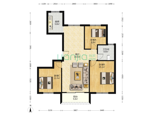 万丰馨苑 3室1厅1卫 118平方
