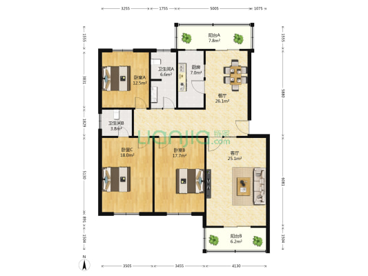 阳光新天地 3室2厅2卫 142平方