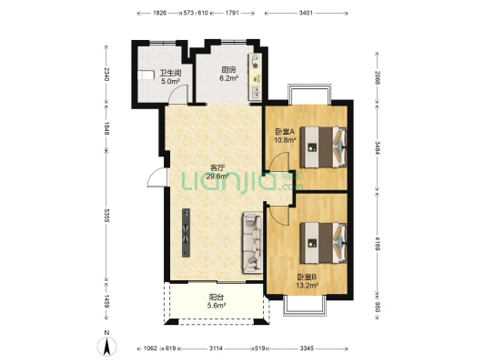 上海公寓 2室1厅1卫 91平方