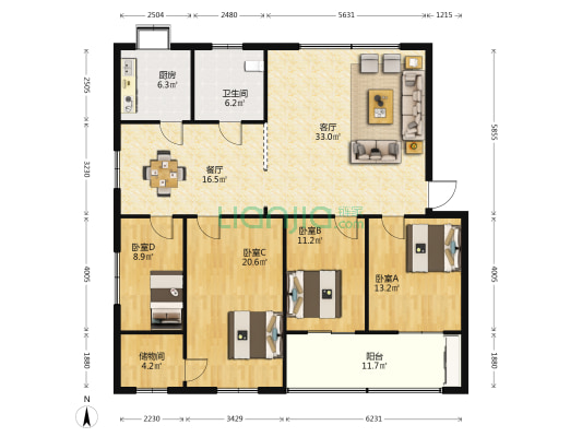 隆中家属院 4室2厅1卫 156平方