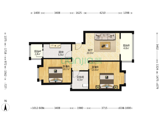 华林西苑 2室1厅1卫 73平方