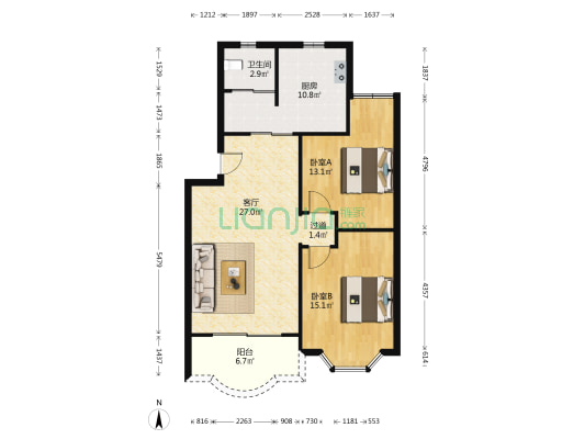 环龙公寓 2室1厅1卫 89平方