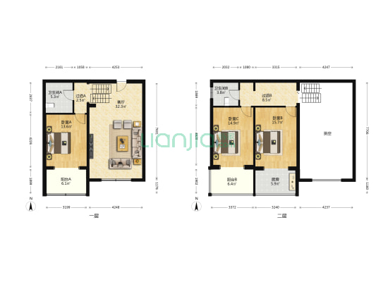 洋桥73号院 3室1厅2卫 155平方
