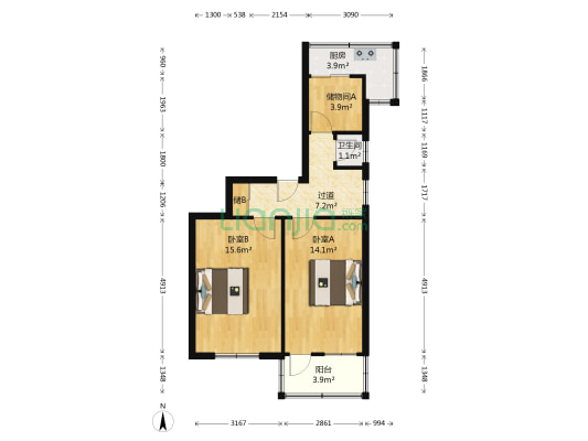 南辛庄北街 2室0厅1卫 61平方