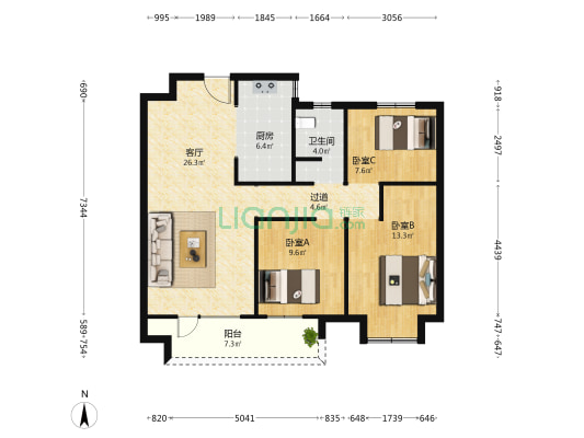 港中旅·蓝谷壹号臻玺 3室1厅1卫 101平方