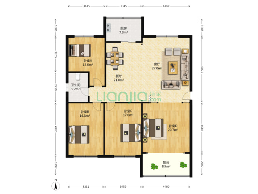 千佛山西路28号 4室2厅1卫 160平方