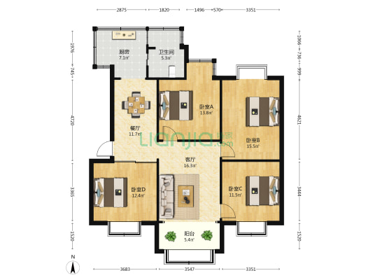 金马大院 4室2厅1卫 111平方