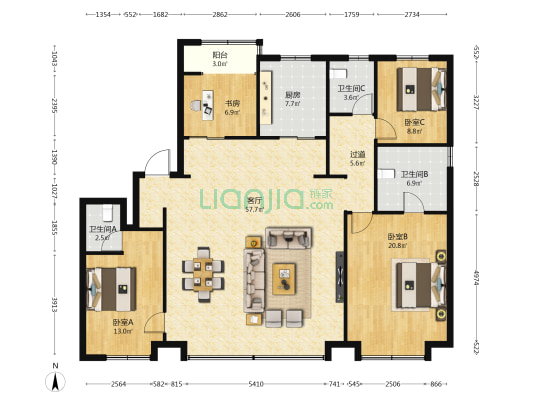 大明宫金茂府一期东区 4室1厅3卫 175平方
