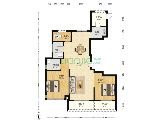 江宸府 3室1厅2卫 116平方