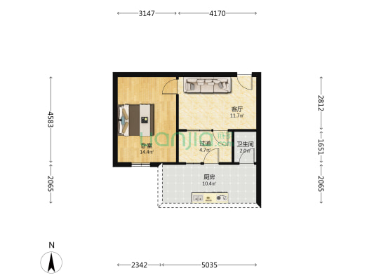 黄金路64号 1室1厅1卫 46平方