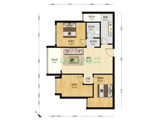 玲珑庭 3室1厅2卫 89平方