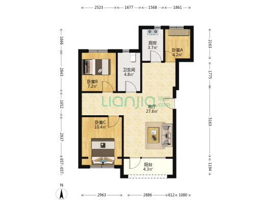 裕泰里 3室1厅1卫 78平方
