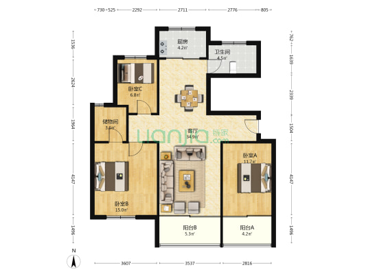 荣润理想城 3室1厅1卫 114平方