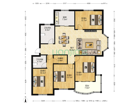 凤仪家园 4室1厅2卫 143平方
