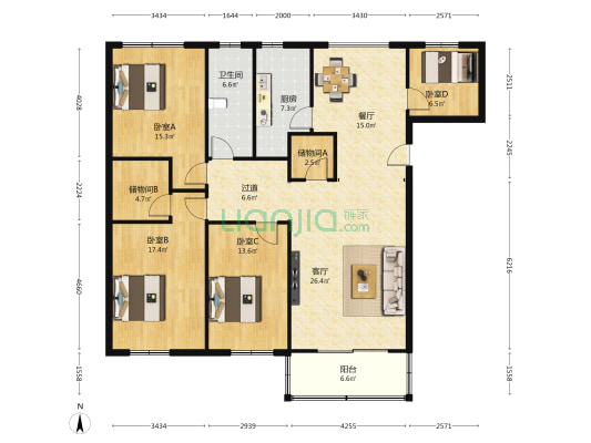 淄博书画院 4室2厅1卫 168平方