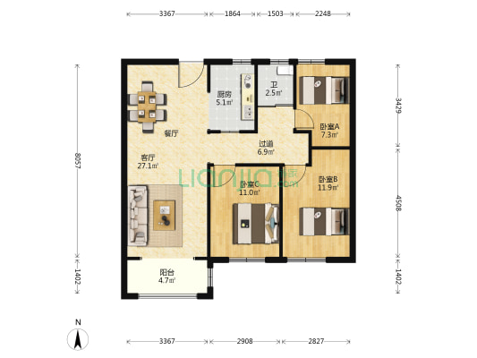 东信公馆 3室1厅1卫 101平方