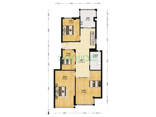 天一家园二期 4室1厅1卫 121平方