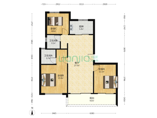 未珂宸铭府 3室1厅2卫 111平方