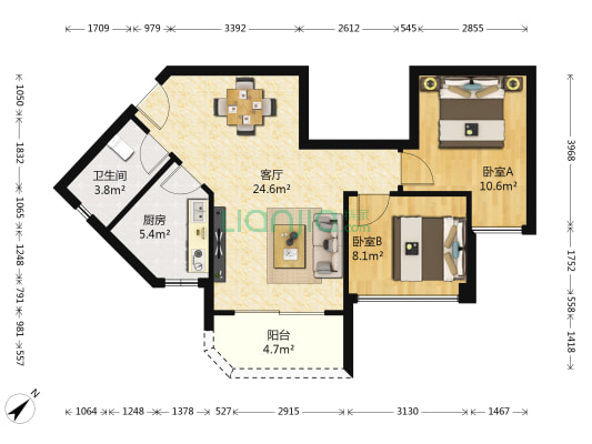 大唐听海居二期 2室1厅1卫 67平方