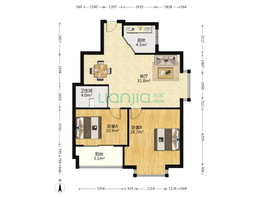 广营大厦西区 2室1厅1卫 98平方