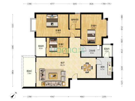 永盛楼住宅小区 3室1厅1卫 125平方