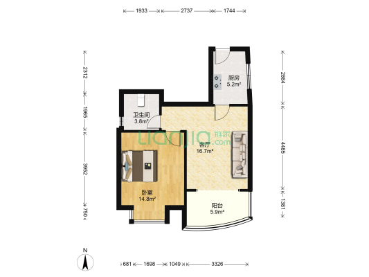 凯旋豪庭 1室1厅1卫 58平方
