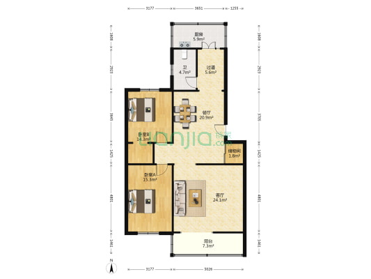 兴安里 2室2厅1卫 122平方