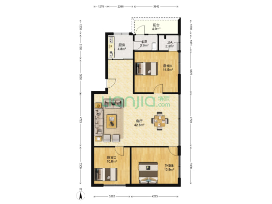 顺财楼 3室1厅2卫 120平方