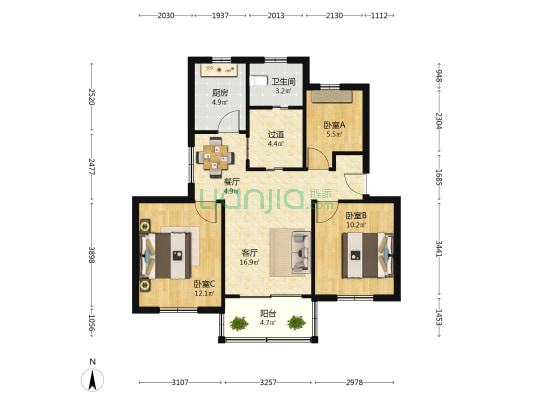 北门大街459号 3室2厅1卫 80平方