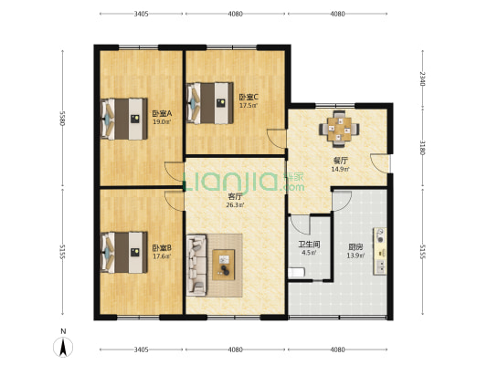 东街187号 3室2厅1卫 134平方