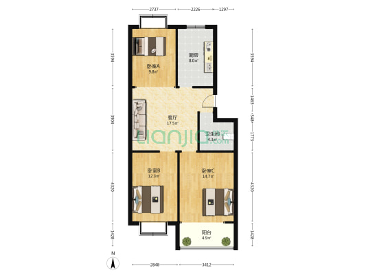 润泽龙凤苑 3室1厅1卫 91平方