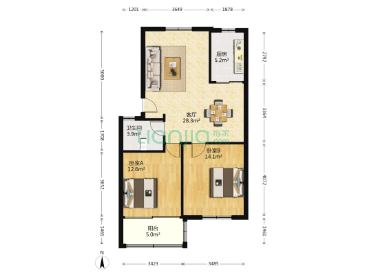 景泰家园 2室1厅1卫 84平方