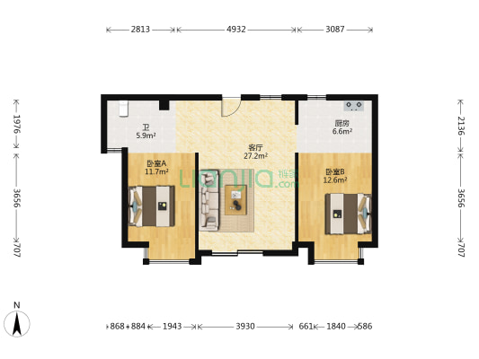 汀兰苑 2室1厅1卫 88平方