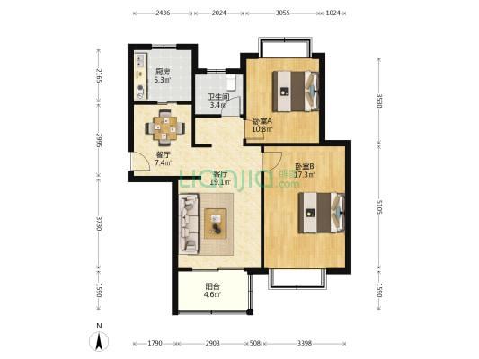 华腾佳苑 2室2厅1卫 95平方