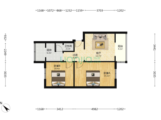文武路69号 2室1厅1卫 64平方
