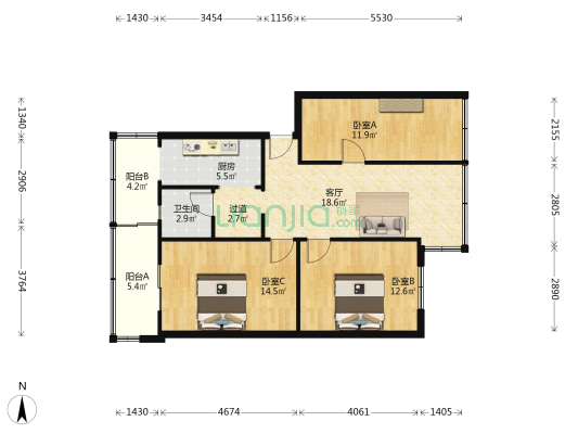 柿子巷11号附1号 3室1厅1卫 79平方