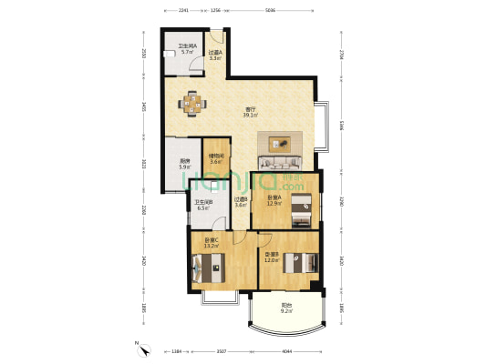六合花园 3室1厅2卫 154平方