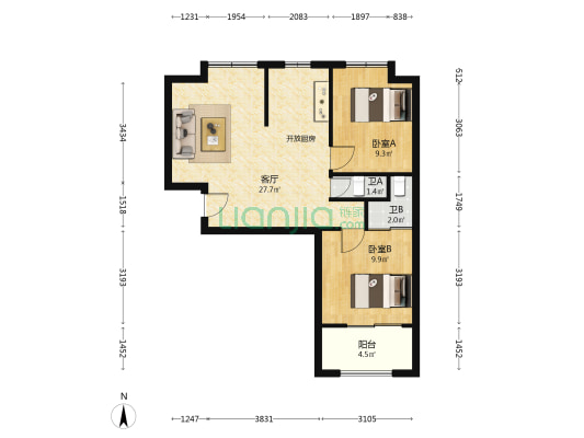 柔远雅苑B区 2室1厅2卫 75平方