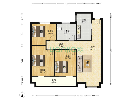 板桥南苑 3室1厅1卫 126平方