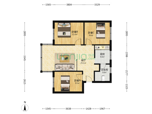 和睦路社区 3室1厅1卫 96平方