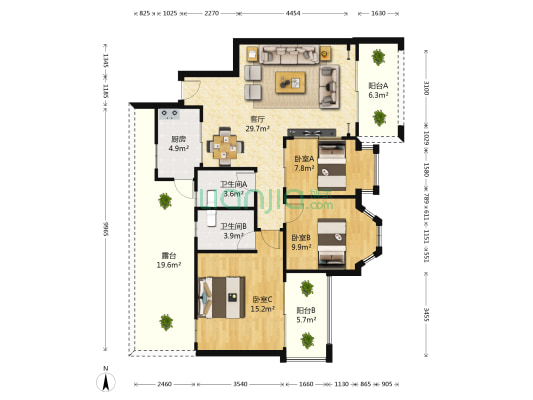 海伦堡花样年华一期 3室1厅2卫 105平方