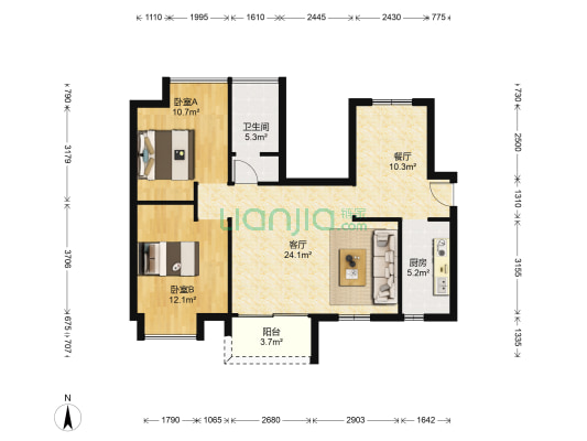 盛嘉欧园 2室2厅1卫 85平方