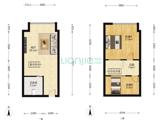 中和宝霖广场 2室1厅1卫 54平方