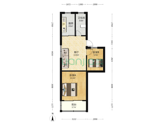 杜家弄 2室1厅1卫 53平方