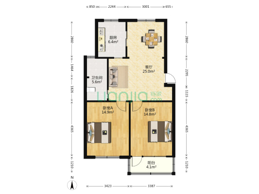 水关园 2室1厅1卫 85平方